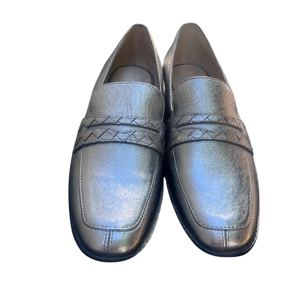 Johnston & Murphy Silver Metallic Leather Woven Loafers Women's Size 7.5M